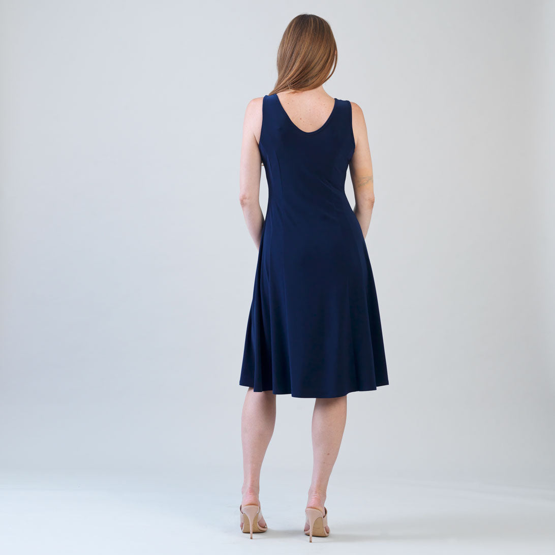 Sleeveless V-Neck Flared Dress - Navy | Clara Sunwoo Discount