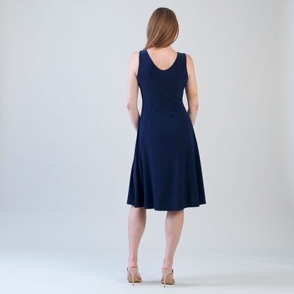 Sleeveless V-Neck Flared Dress - Navy | Clara Sunwoo Discount