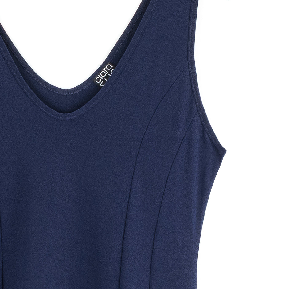 Sleeveless V-Neck Flared Dress - Navy | Clara Sunwoo Discount