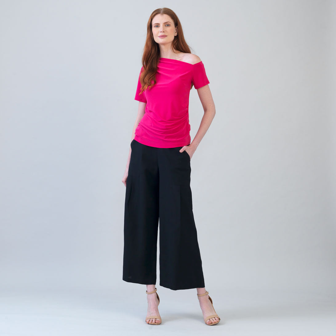 Angular Drape Neck Off Shoulder Top - Hot Pink - Final Sale | Clara Sunwoo Essential