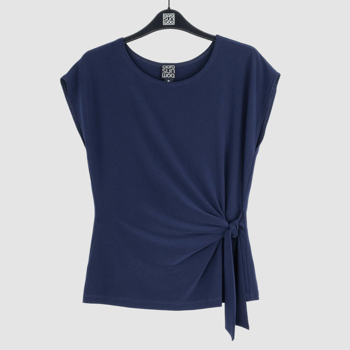 Slant Sleeve Side Tie Top - Navy | Clara Sunwoo Exclusive