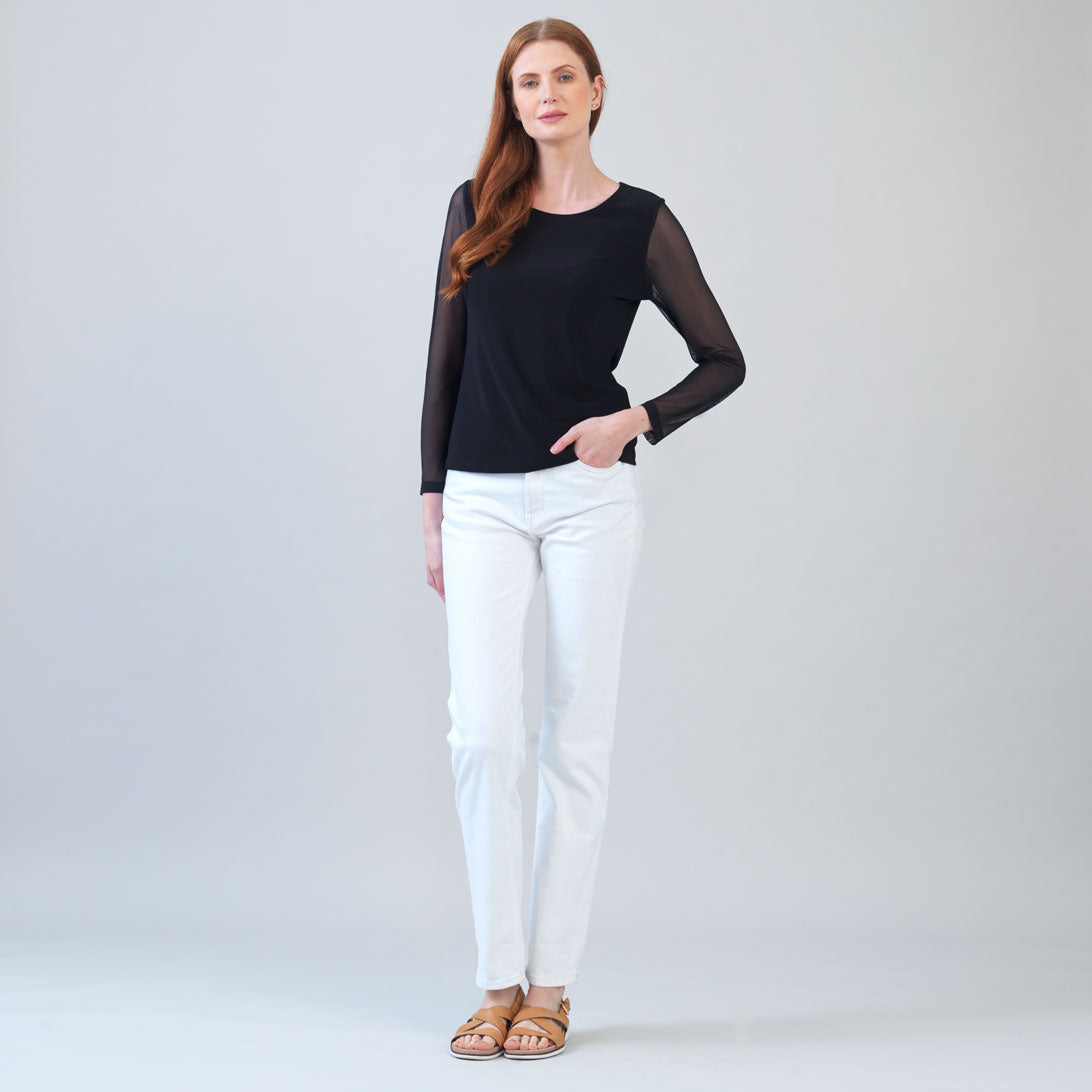 Long Mesh Sleeve Top - Black | Clara Sunwoo Best Seller