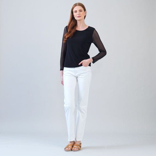 Long Mesh Sleeve Top - Black | Clara Sunwoo Best Seller
