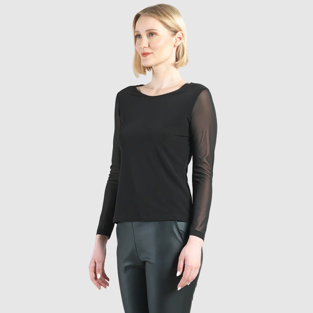 Long Mesh Sleeve Top - Black | Clara Sunwoo Best Seller