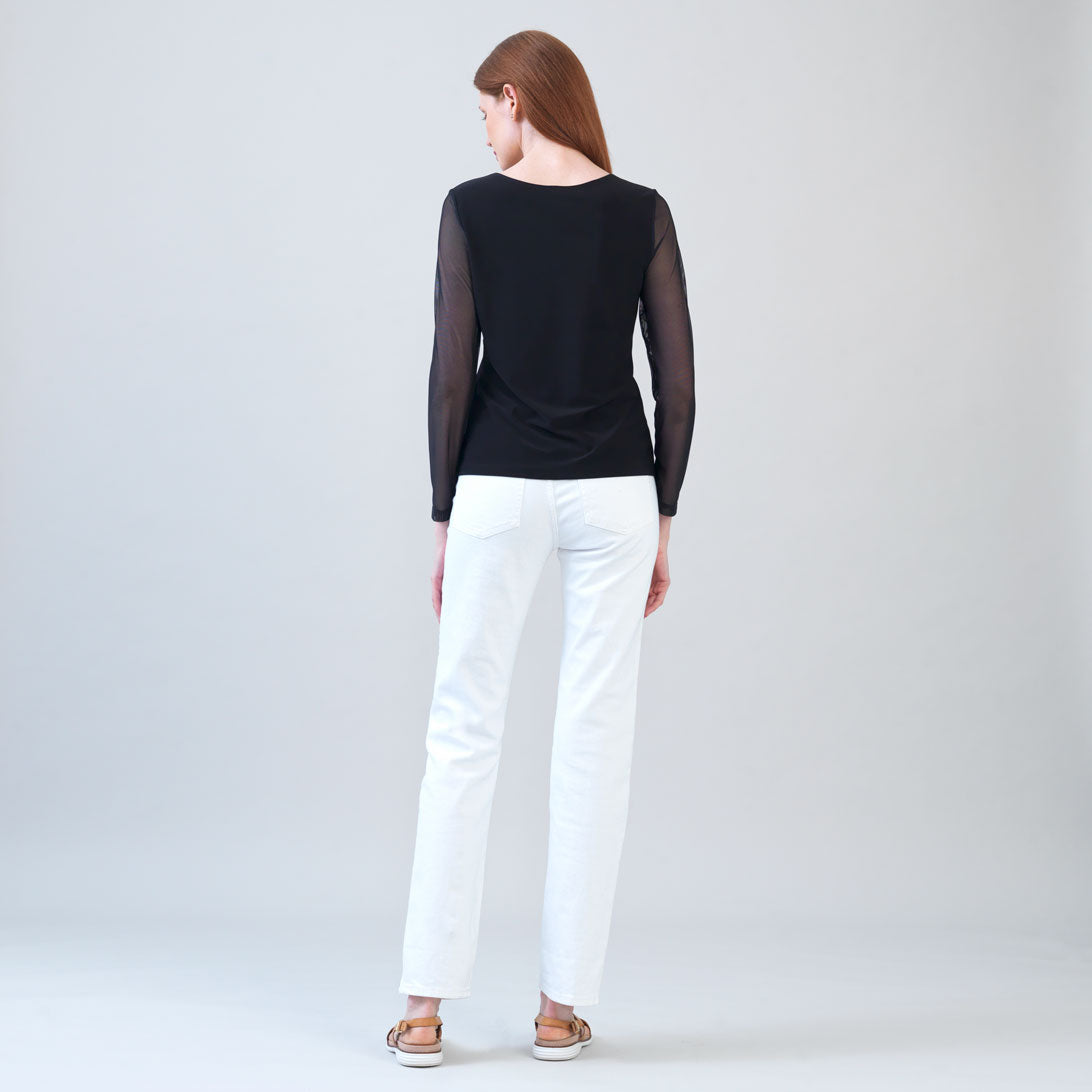 Long Mesh Sleeve Top - Black | Clara Sunwoo Best Seller