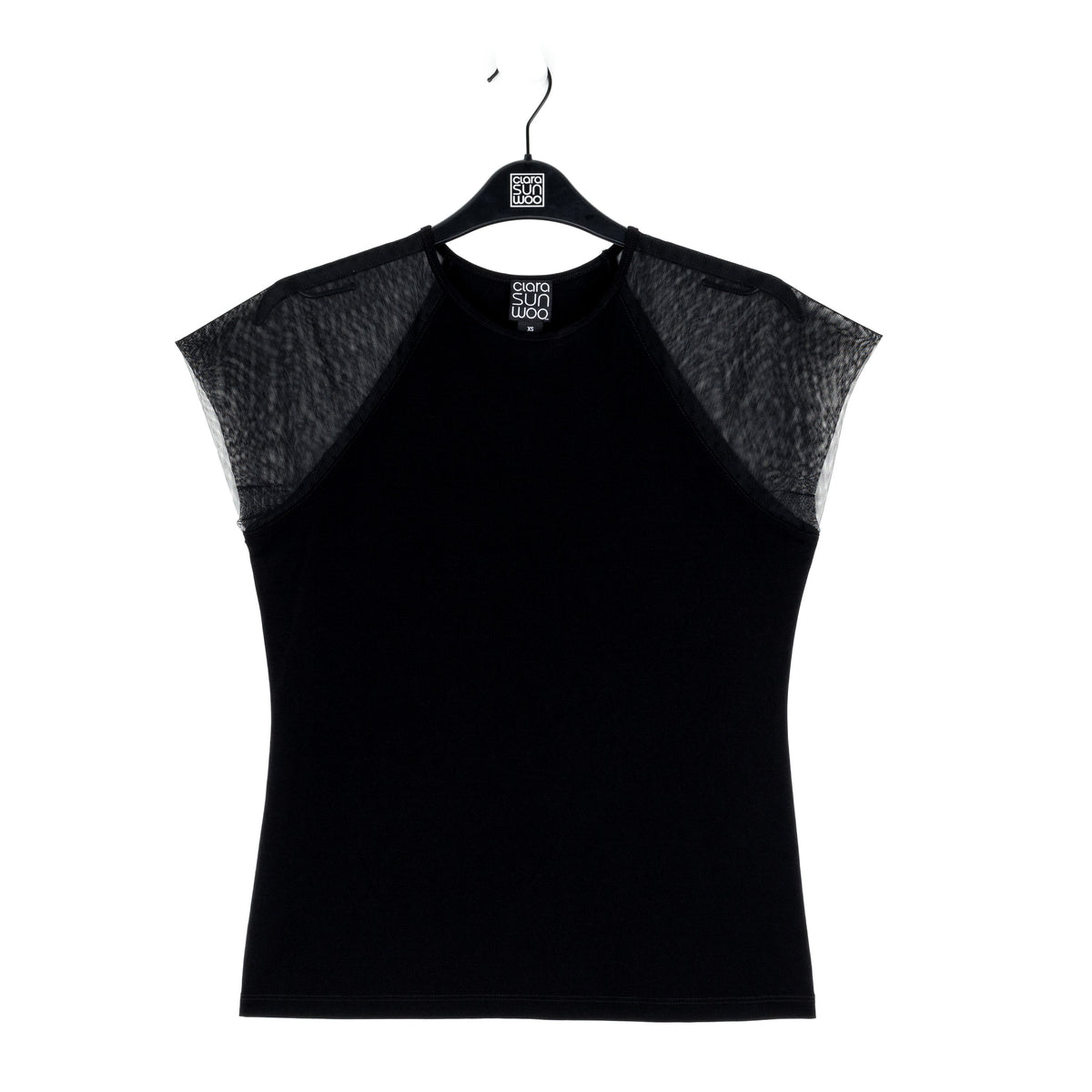 Mesh Cap Sleeve Top - Black | Clara Sunwoo Sale