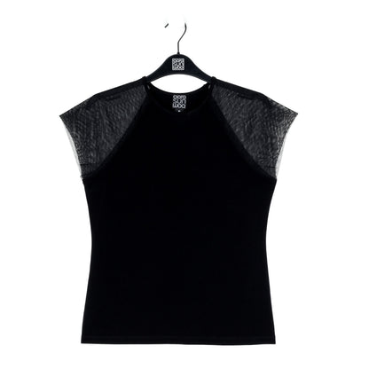 Mesh Cap Sleeve Top - Black | Clara Sunwoo Sale