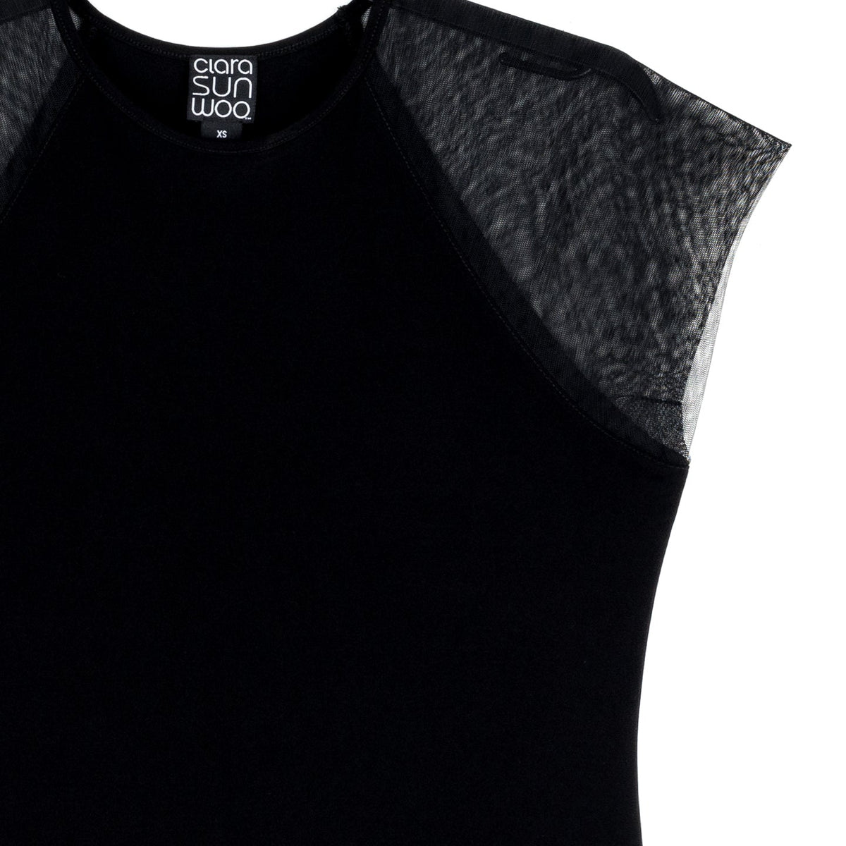 Mesh Cap Sleeve Top - Black | Clara Sunwoo Sale