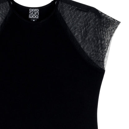 Mesh Cap Sleeve Top - Black | Clara Sunwoo Sale