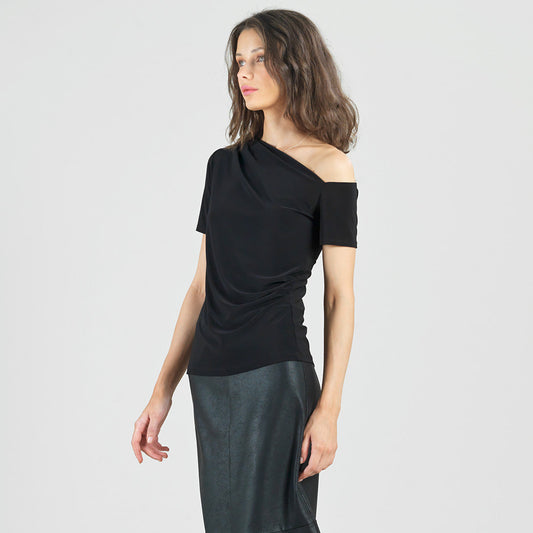 Angular Drape Neck Off Shoulder Top - Black - Limited Sizes | Clara Sunwoo Discount