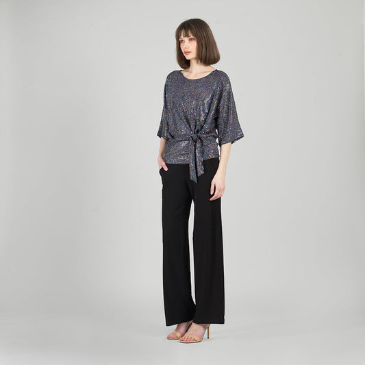 Shimmer Sequin - Side Tie Top - Silver Pinstripe | Clara Sunwoo Recommended