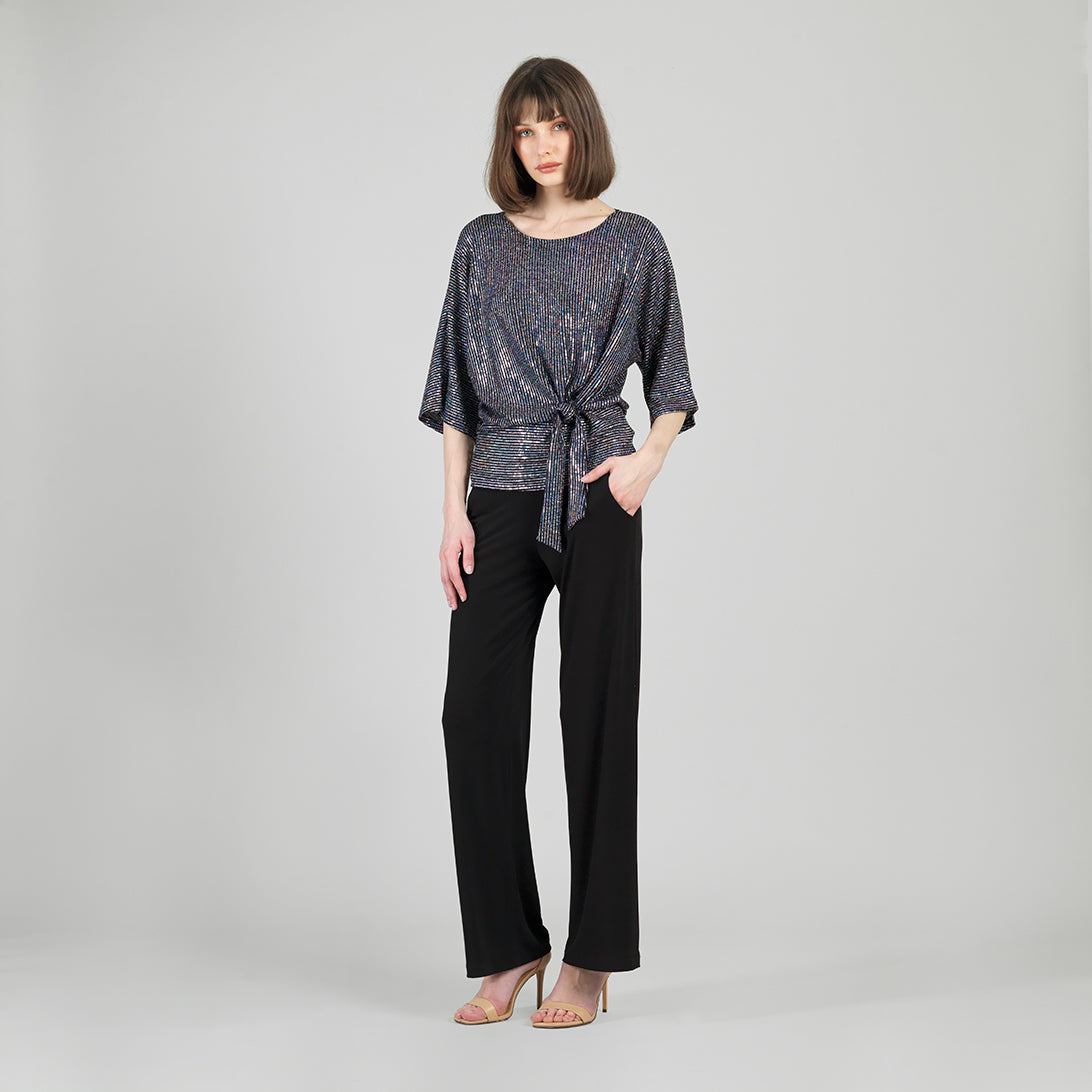 Shimmer Sequin - Side Tie Top - Silver Pinstripe | Clara Sunwoo Recommended