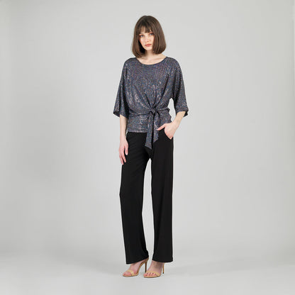 Shimmer Sequin - Side Tie Top - Silver Pinstripe | Clara Sunwoo Recommended