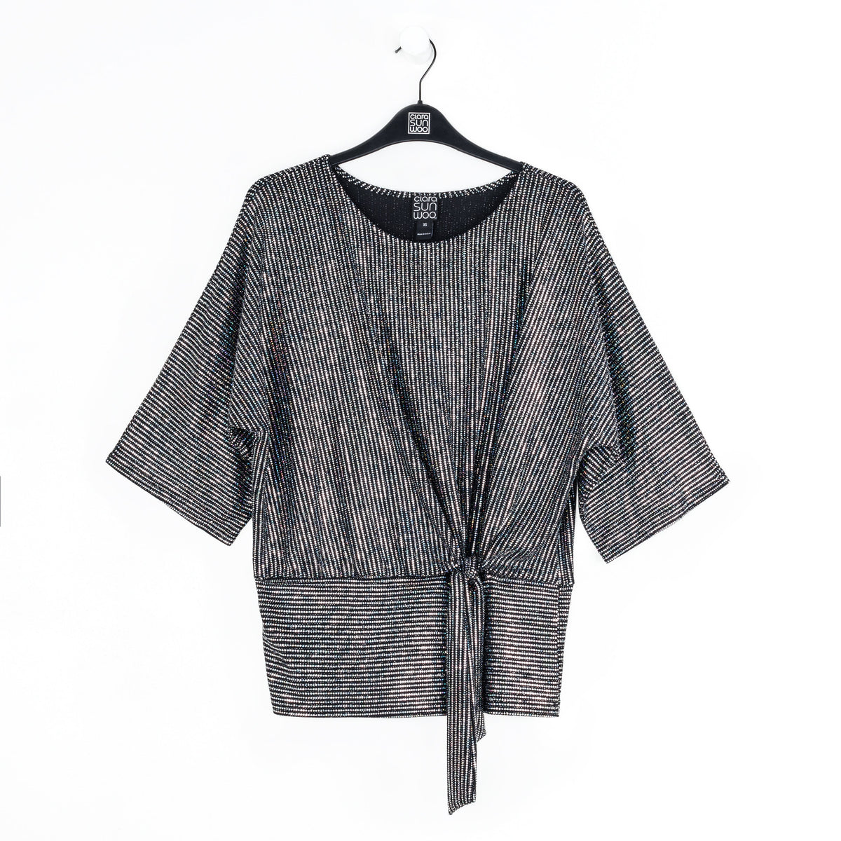 Shimmer Sequin - Side Tie Top - Silver Pinstripe | Clara Sunwoo Recommended