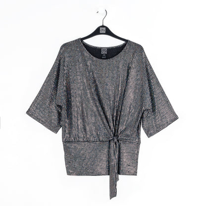Shimmer Sequin - Side Tie Top - Silver Pinstripe | Clara Sunwoo Recommended