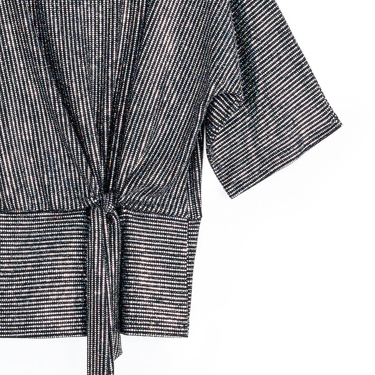 Shimmer Sequin - Side Tie Top - Silver Pinstripe | Clara Sunwoo Recommended