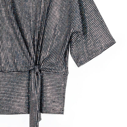 Shimmer Sequin - Side Tie Top - Silver Pinstripe | Clara Sunwoo Recommended