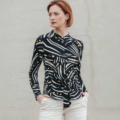 Center Front Tie Top - Dots & Stripes | Clara Sunwoo Classic