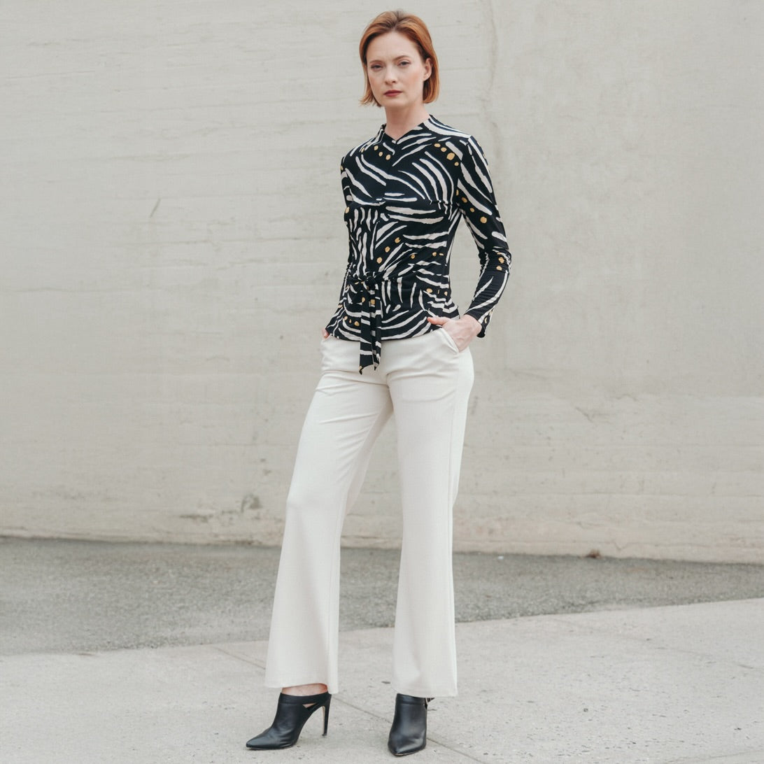 Center Front Tie Top - Dots & Stripes | Clara Sunwoo Classic