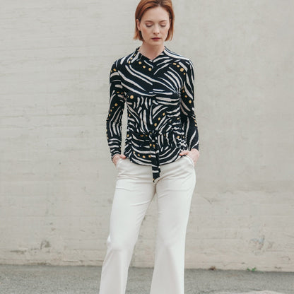 Center Front Tie Top - Dots & Stripes | Clara Sunwoo Classic