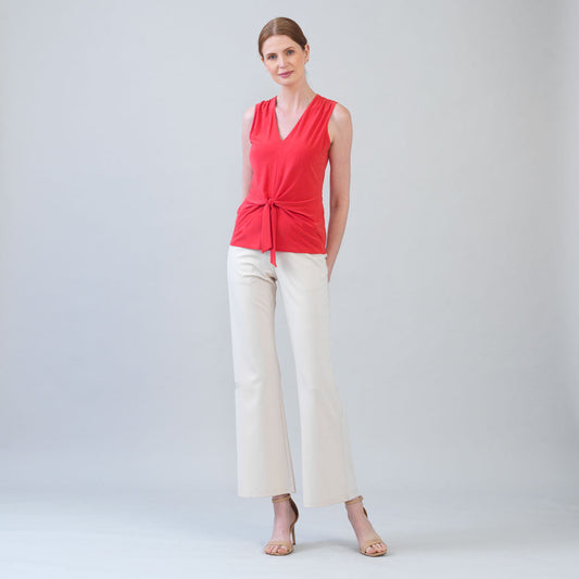 Sleeveless V-Neck Center Front Tie Top - Coral - Limited Sizes | Clara Sunwoo Classic