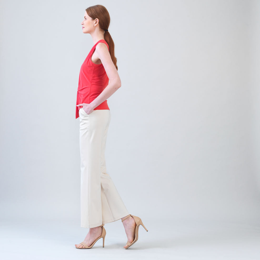 Sleeveless V-Neck Center Front Tie Top - Coral - Limited Sizes | Clara Sunwoo Classic