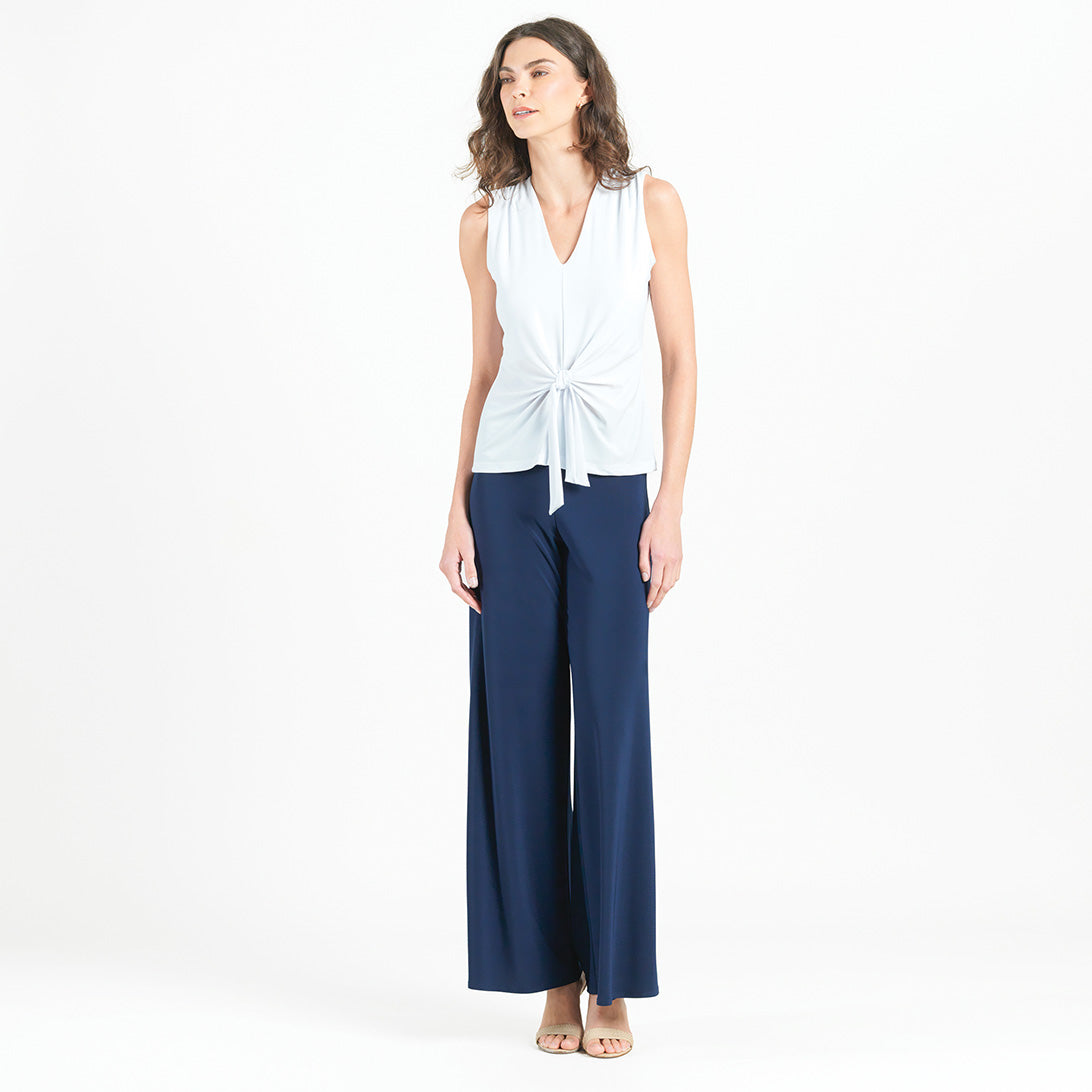 Sleeveless V-Neck Center Front Tie Top - White | Clara Sunwoo Trending