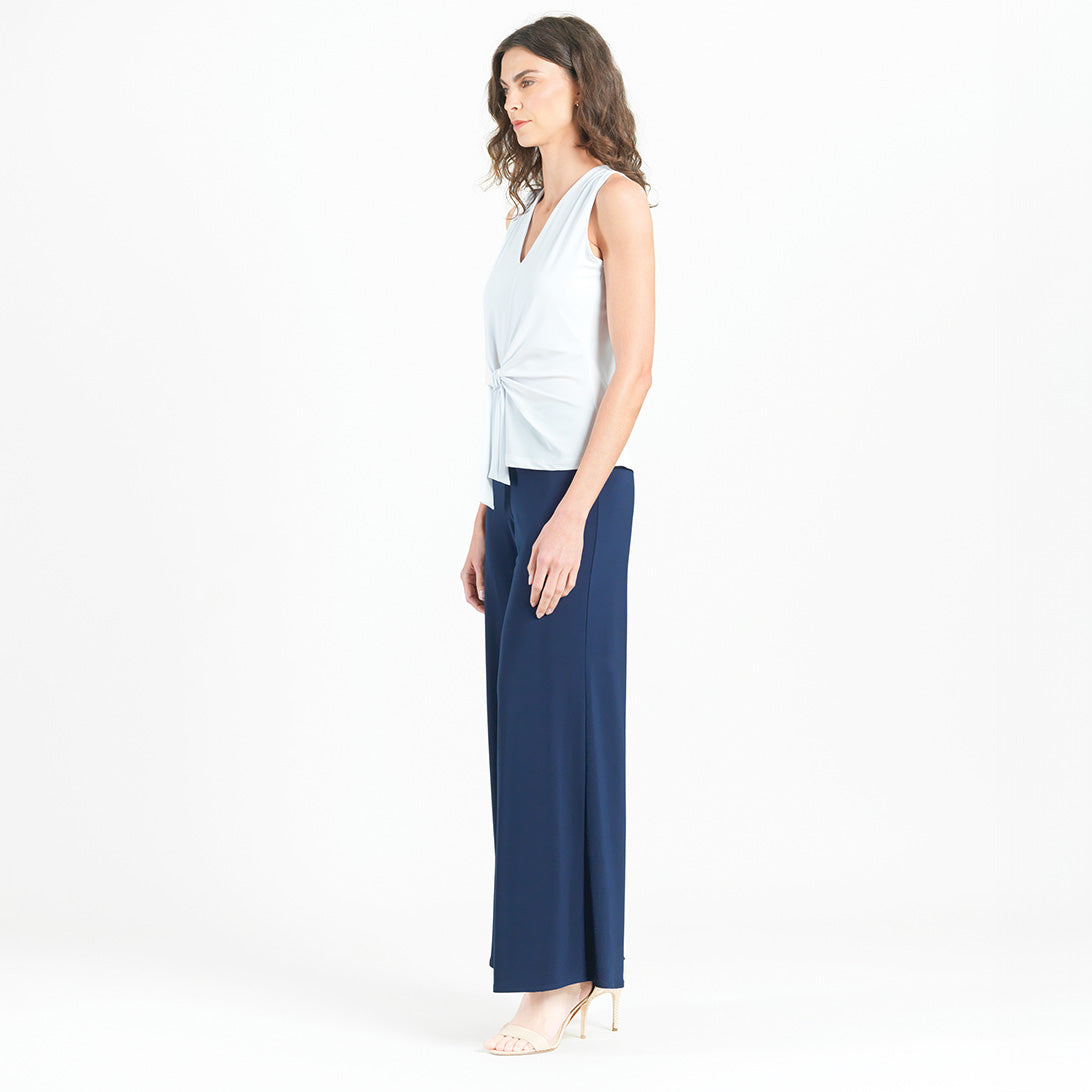 Sleeveless V-Neck Center Front Tie Top - White | Clara Sunwoo Trending