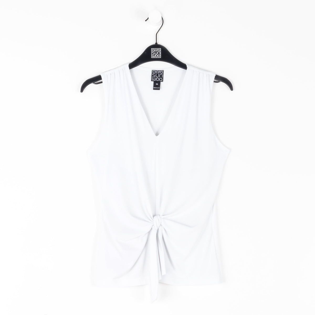 Sleeveless V-Neck Center Front Tie Top - White | Clara Sunwoo Trending