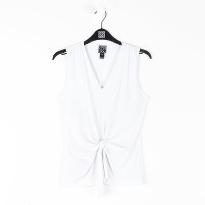 Sleeveless V-Neck Center Front Tie Top - White | Clara Sunwoo Trending
