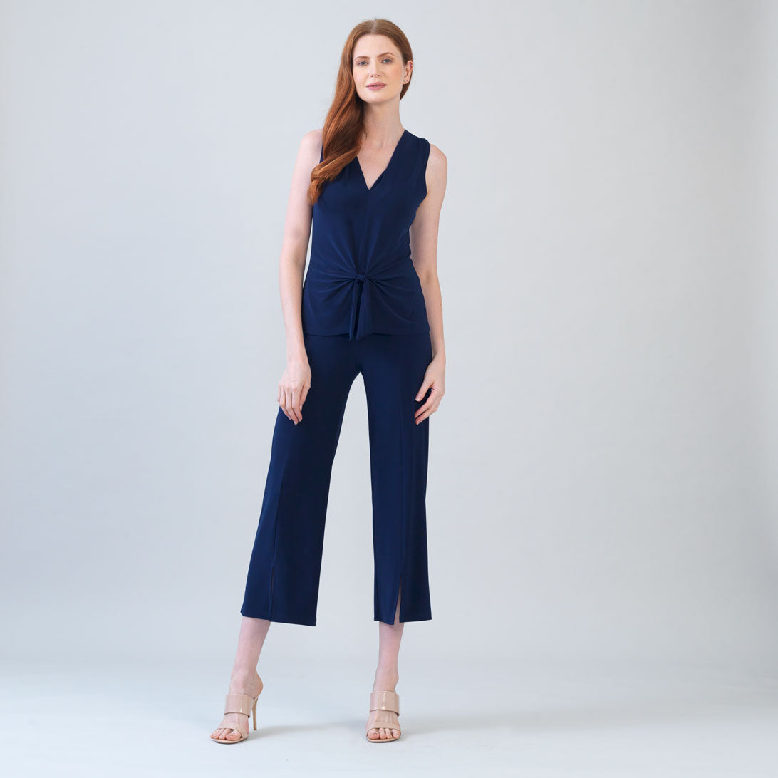 Sleeveless V-Neck Center Front Tie Top - Navy | Clara Sunwoo Deals