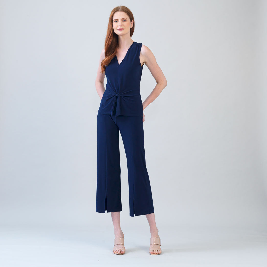 Sleeveless V-Neck Center Front Tie Top - Navy | Clara Sunwoo Deals