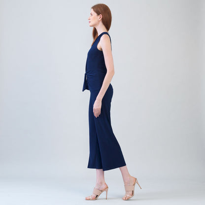 Sleeveless V-Neck Center Front Tie Top - Navy | Clara Sunwoo Deals