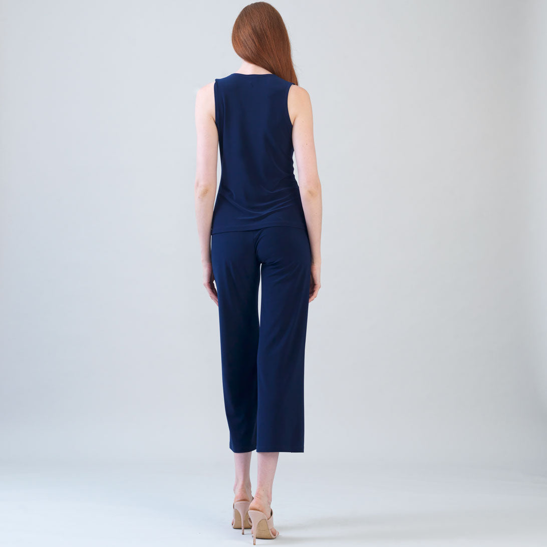 Sleeveless V-Neck Center Front Tie Top - Navy | Clara Sunwoo Deals