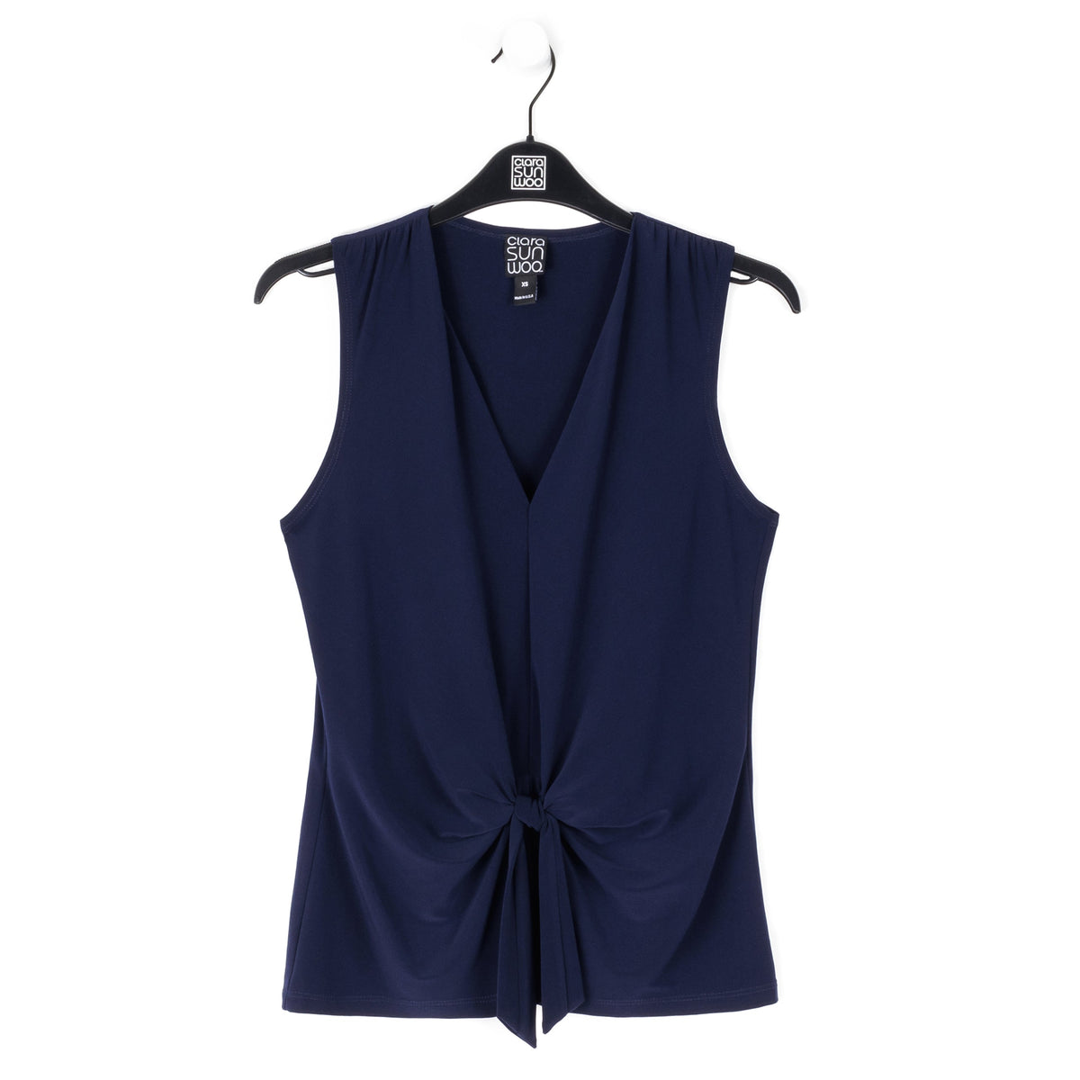Sleeveless V-Neck Center Front Tie Top - Navy | Clara Sunwoo Deals
