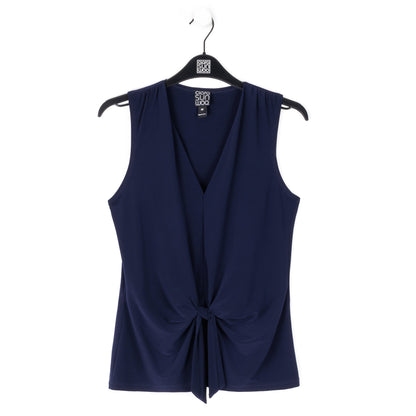 Sleeveless V-Neck Center Front Tie Top - Navy | Clara Sunwoo Deals