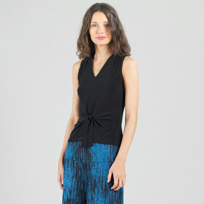 Sleeveless V-Neck Center Front Tie Top - Black | Clara Sunwoo Deals