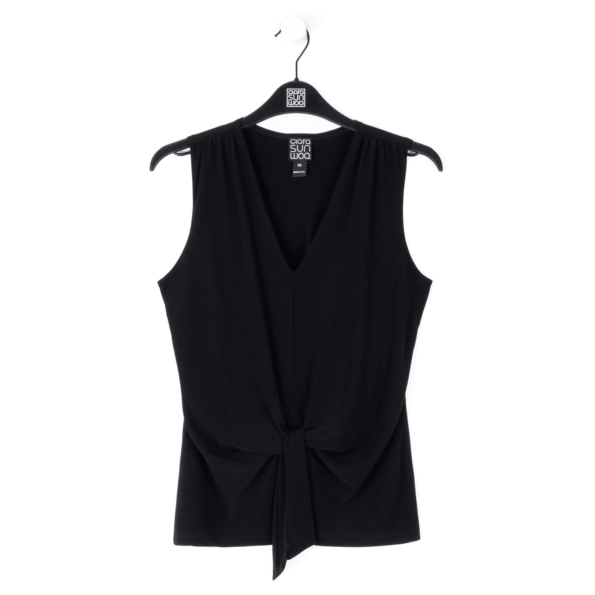 Sleeveless V-Neck Center Front Tie Top - Black | Clara Sunwoo Deals