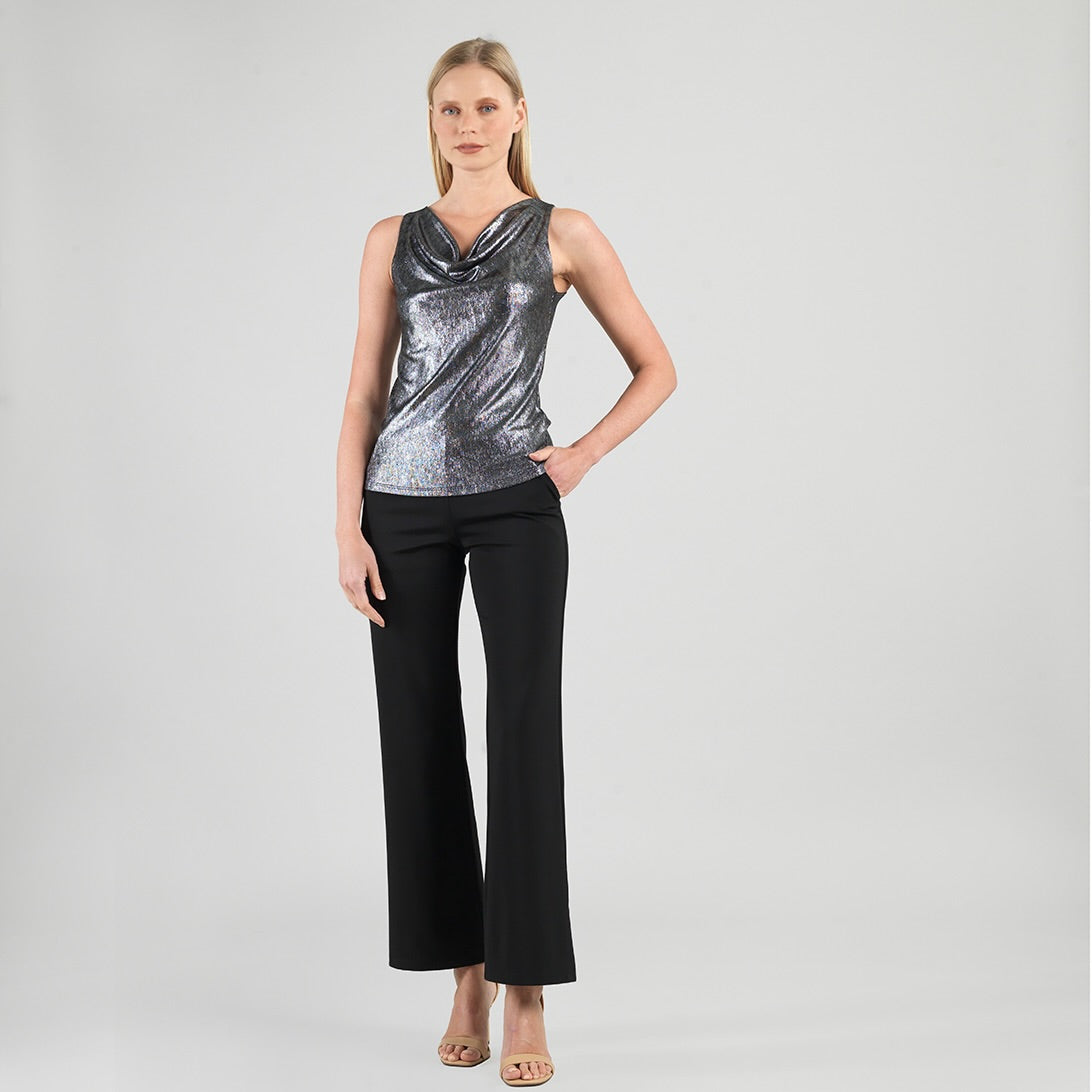 Metallic Shimmer - Cowl Neck Draped Tank - Gunmetal - Final Sale | Clara Sunwoo Premium