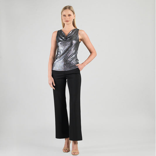 Metallic Shimmer - Cowl Neck Draped Tank - Gunmetal - Final Sale | Clara Sunwoo Premium