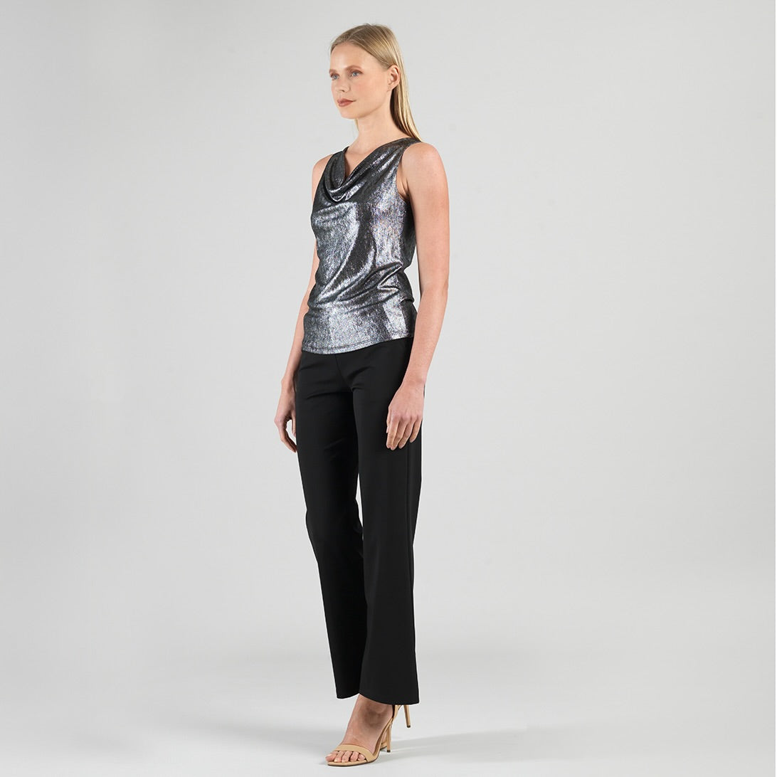 Metallic Shimmer - Cowl Neck Draped Tank - Gunmetal - Final Sale | Clara Sunwoo Premium