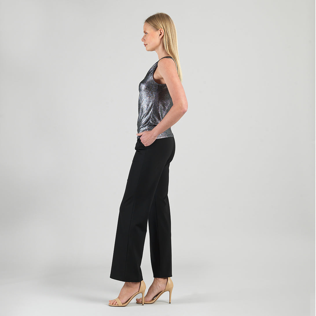 Metallic Shimmer - Cowl Neck Draped Tank - Gunmetal - Final Sale | Clara Sunwoo Premium