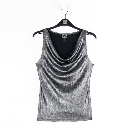 Metallic Shimmer - Cowl Neck Draped Tank - Gunmetal - Final Sale | Clara Sunwoo Premium