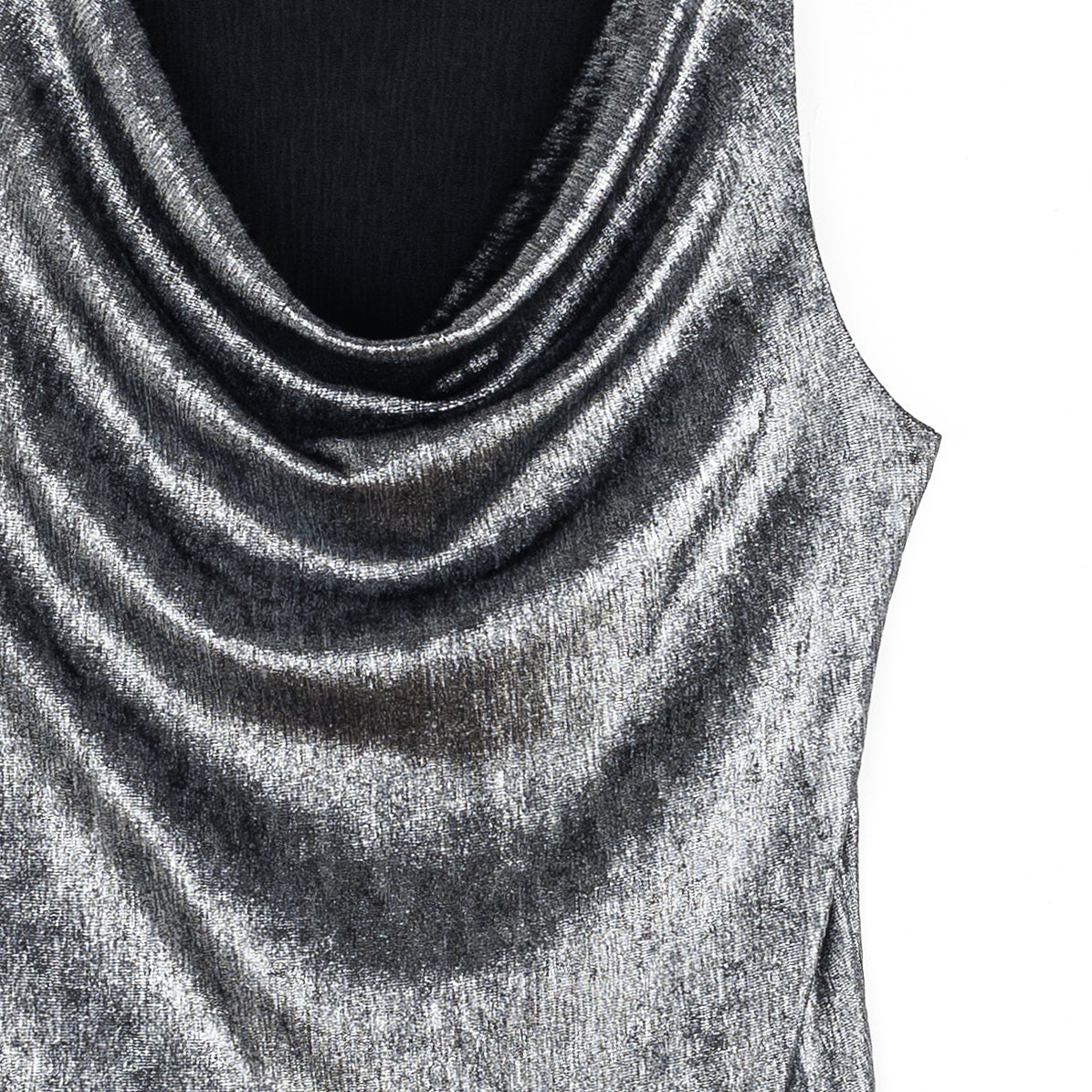 Metallic Shimmer - Cowl Neck Draped Tank - Gunmetal - Final Sale | Clara Sunwoo Premium