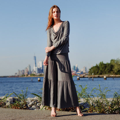 Soft Pleat Knit - 2pc Cardigan & Cowl Tank Twinset - Olive - Final Sale | Clara Sunwoo New