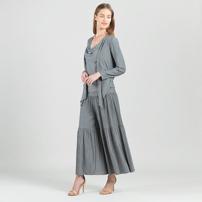 Soft Pleat Knit - 2pc Cardigan & Cowl Tank Twinset - Olive - Final Sale | Clara Sunwoo New