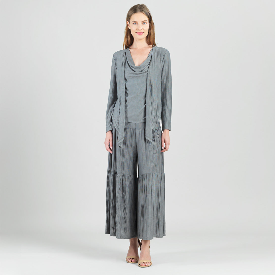 Soft Pleat Knit - 2pc Cardigan & Cowl Tank Twinset - Olive - Final Sale | Clara Sunwoo New