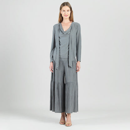Soft Pleat Knit - 2pc Cardigan & Cowl Tank Twinset - Olive - Final Sale | Clara Sunwoo New