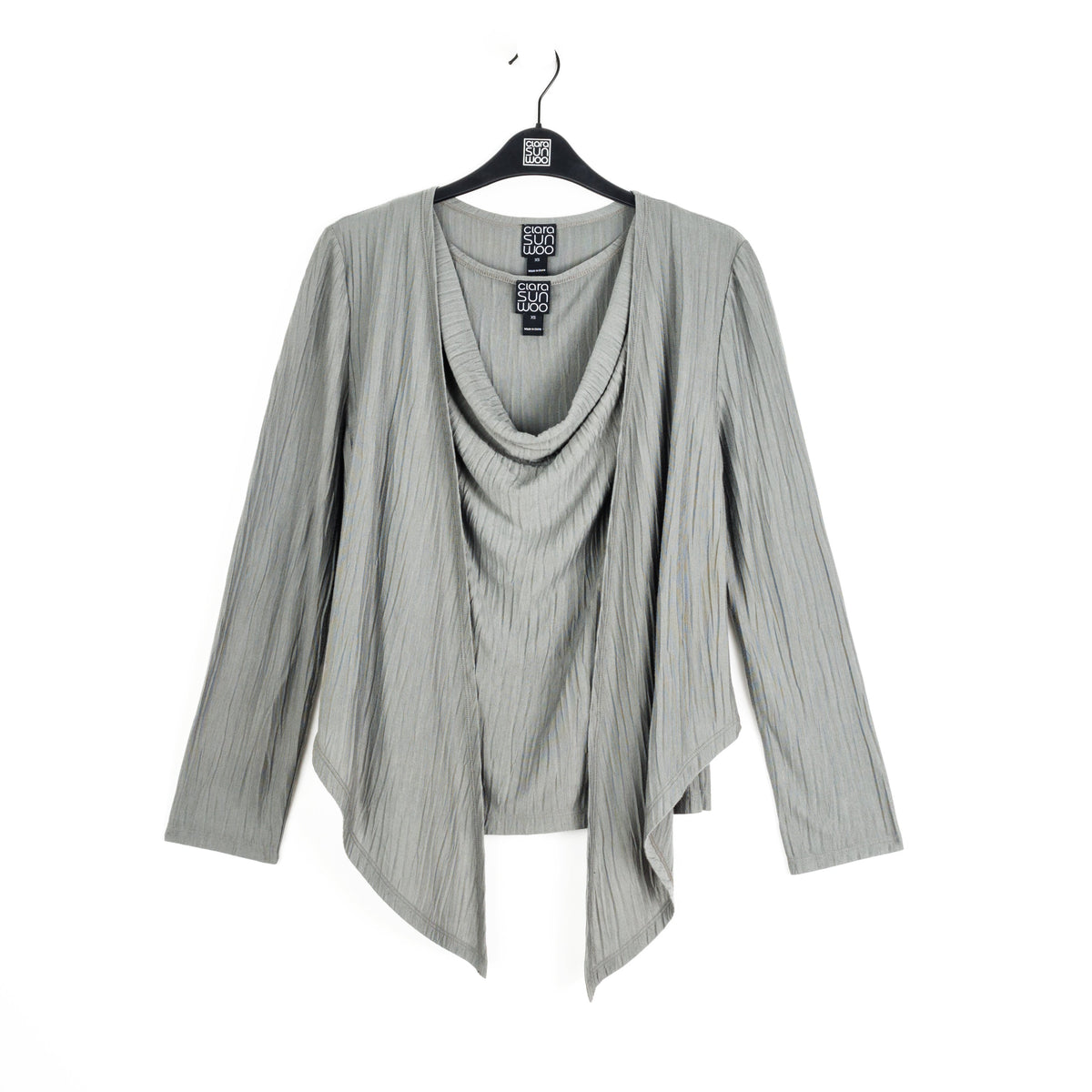 Soft Pleat Knit - 2pc Cardigan & Cowl Tank Twinset - Olive - Final Sale | Clara Sunwoo New