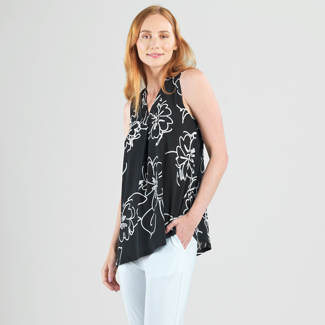 Crepe Knit - Asymmetrical Tunic Tank - Blossom Sketch - Final Sale | Clara Sunwoo Featured
